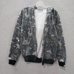 A Bathing Ape Women‎ Sweatshirt Medium Gray Hoodie Space Camo Shark Pockets READ